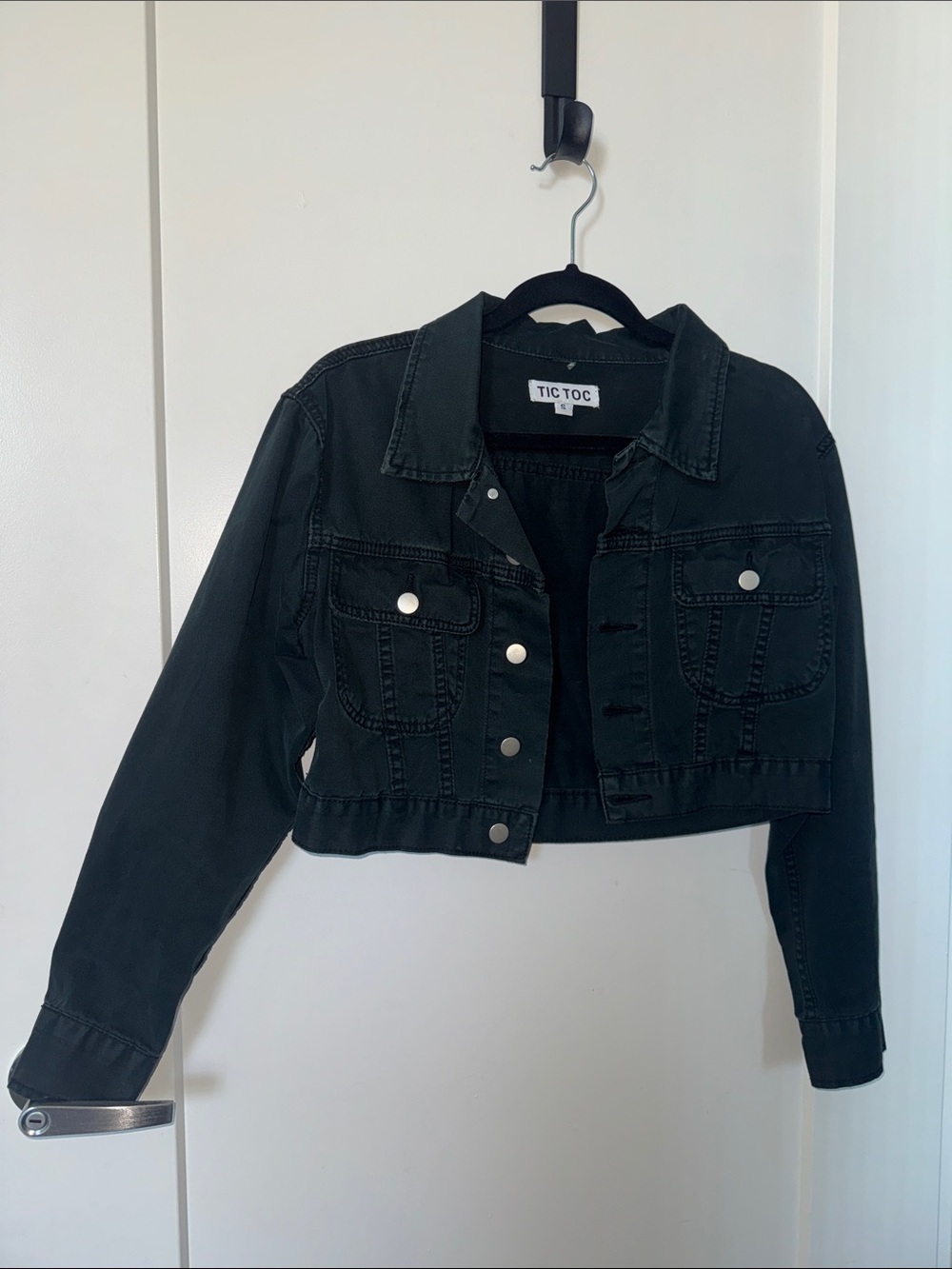 TIC TOC Black Cropped Denim Jacket - Women's